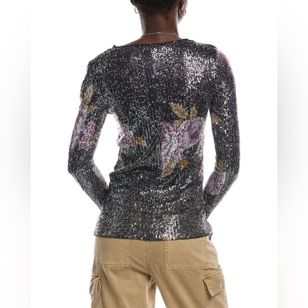 NWT new XS free people Gold Rush Floral Sequin Long Sleeve Top black purple - Picture 8 of 15
